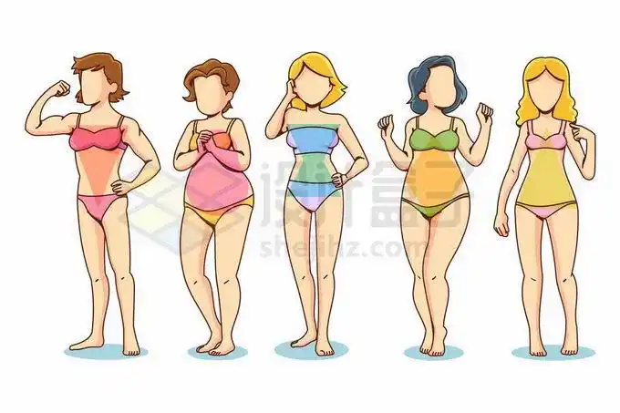 5种v型梨形沙漏型菱形三角型女性身材类型4481168矢量图片免抠素材