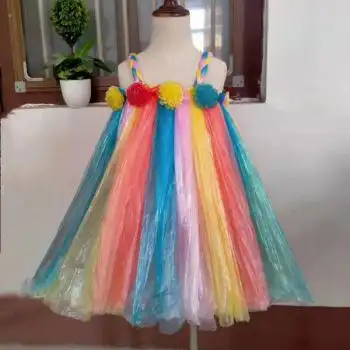 环保衣服儿童服装手工幼儿园时装秀亲子制作演出裙塑料袋走秀 粉黄红