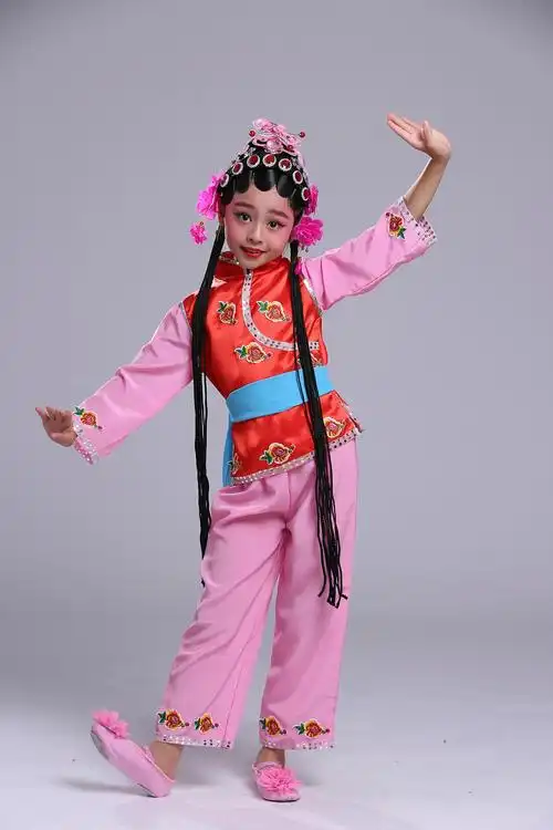 京剧俏花旦演出服儿童戏服舞蹈服小花旦幼儿戏曲表演服装演出服装玫
