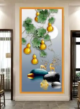 五福临门葫芦入门玄关寓意的装饰画