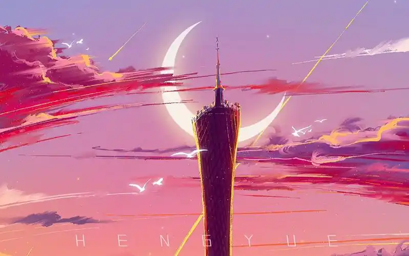 【板绘】广州塔 风景插画_哔哩哔哩_bilibili