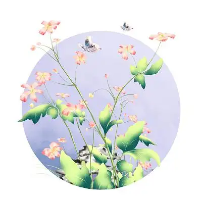手绘古风国潮花卉蝴蝶插画元素