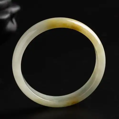 天然冰糯种翡翠a货黄翡圆口手镯 (圈口53.2mm) 33.44克