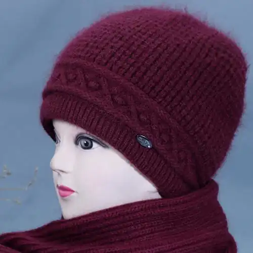 中老年人帽子女冬天奶奶毛线帽针织加绒厚妈妈兔毛保暖棉帽老太太