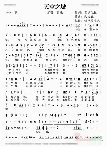 求天空之城f调笛子简谱!越简单越好!我自学!