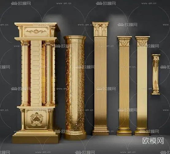 欧式金色罗马柱组合3d模型