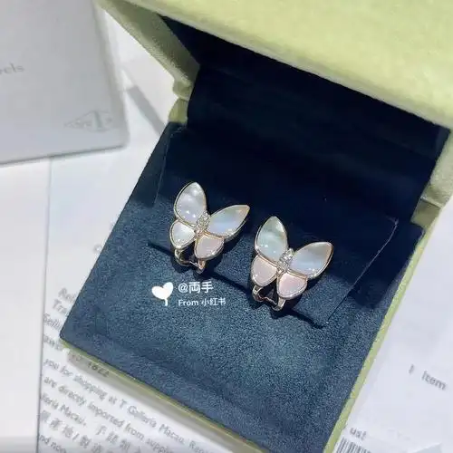 梵克雅宝twobutterfly蝴蝶白贝母镶钻耳环