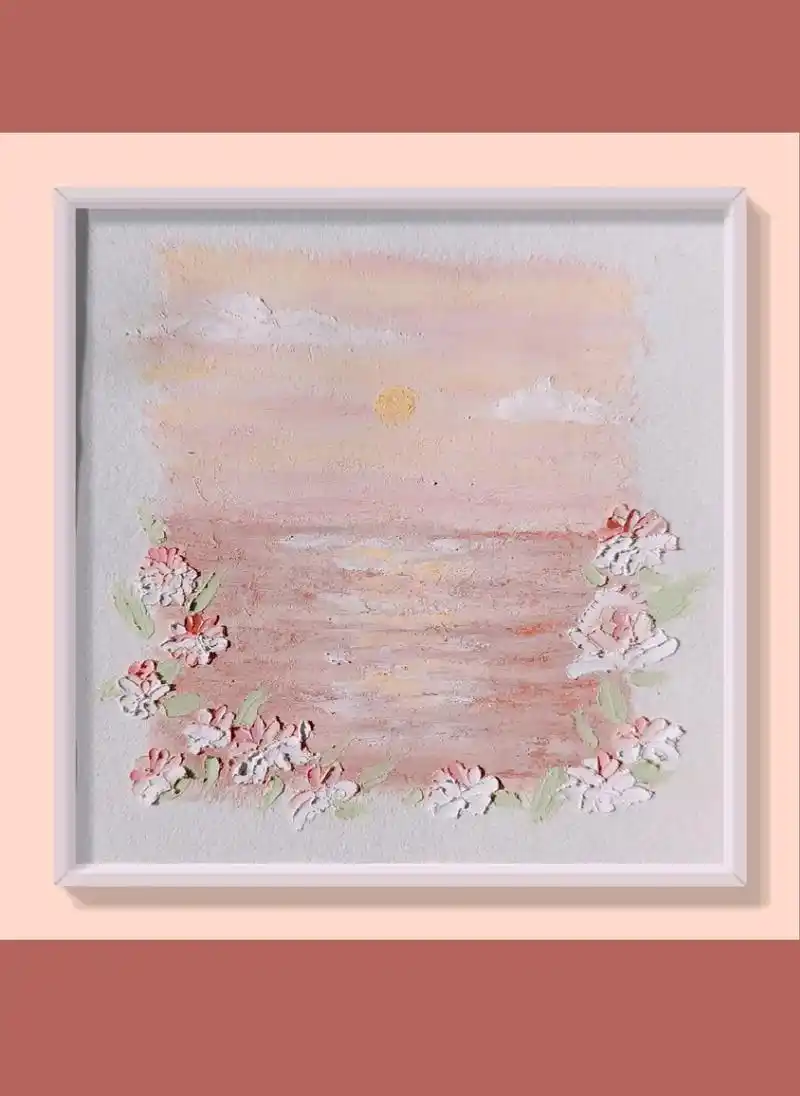 油画棒教程粉色的海