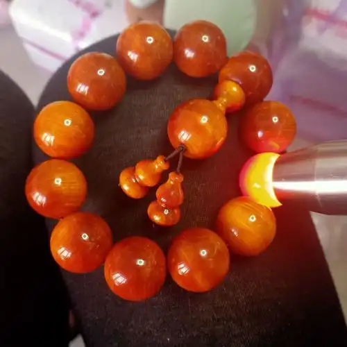 彬清长白山琥珀木北沉香手串满高油全透红松明子手链男女款古玩手把件