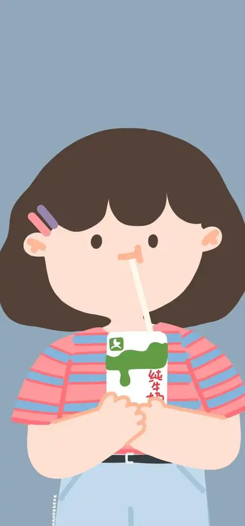 来喝饮料吧 女孩卡通壁纸