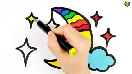 简笔画:安静的夜晚,连月亮都睡着了,不要吵醒它