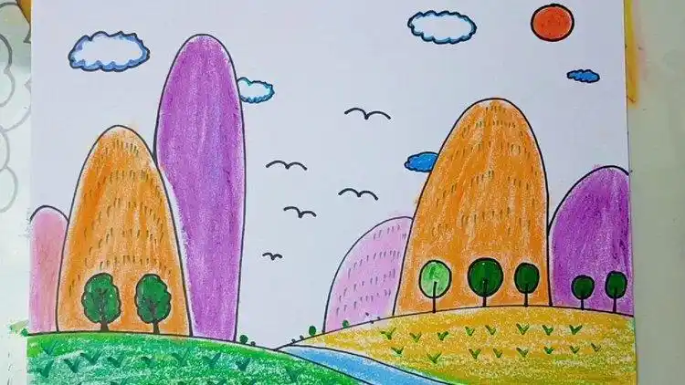 春天的山水儿童画