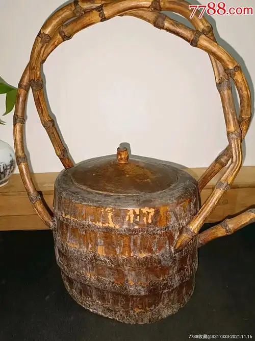 【稀有民国老古董:手工老竹根提梁壶】