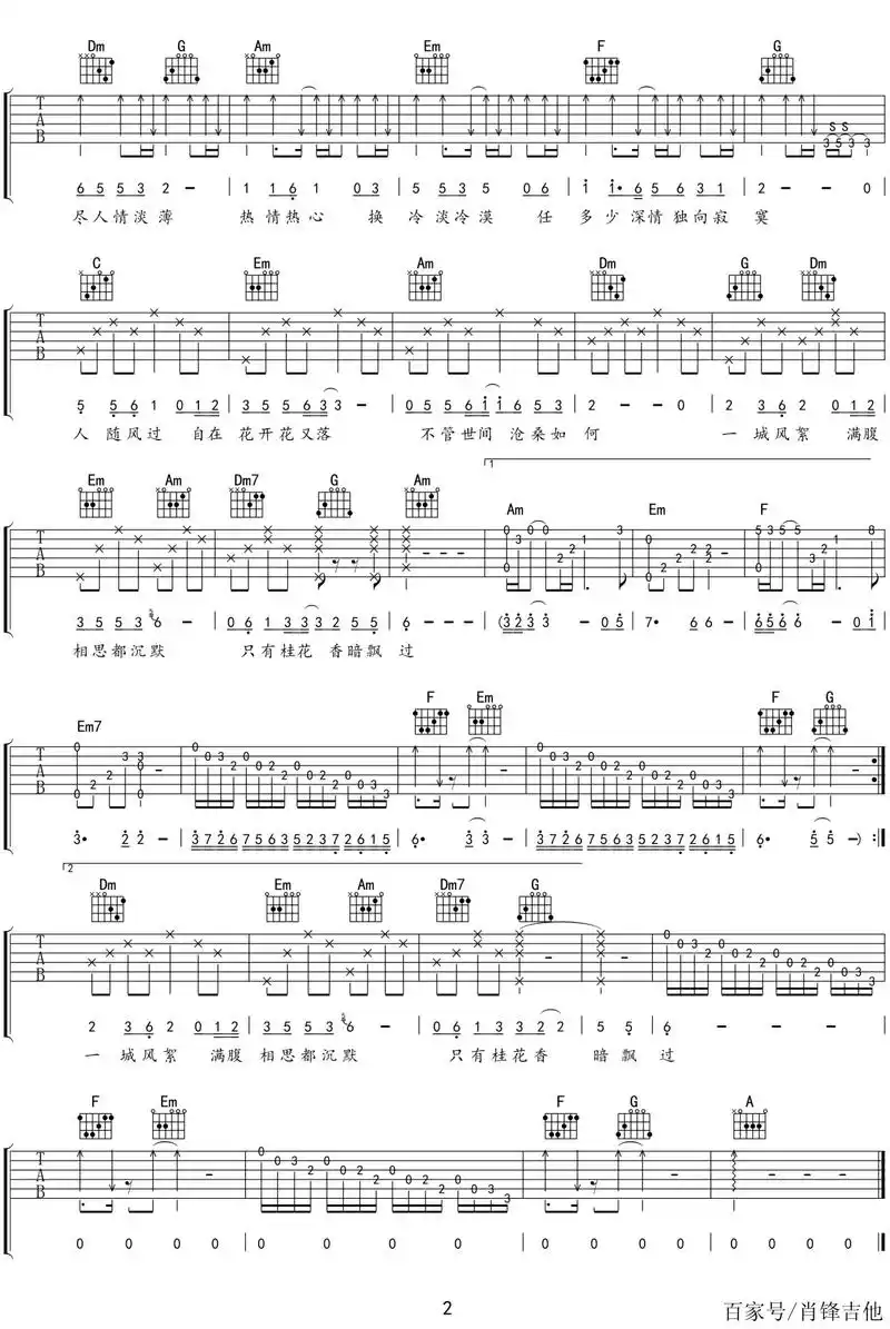 电视剧《八月桂花香》主题曲——《尘缘》吉他谱分享(附音频)