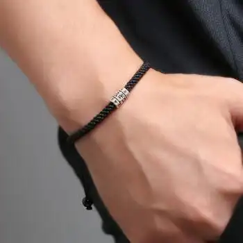 戚小米六字真言手链男潮925银手链学生红绳手工编织手绳男转运珠手串