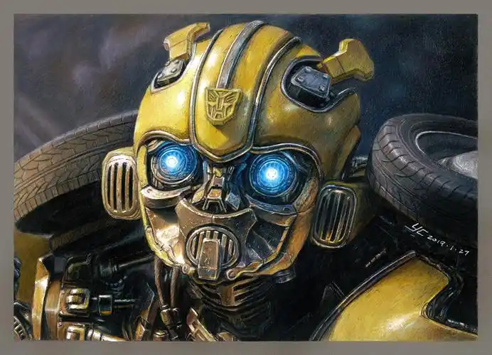 写实彩铅画变形金刚大黄蜂