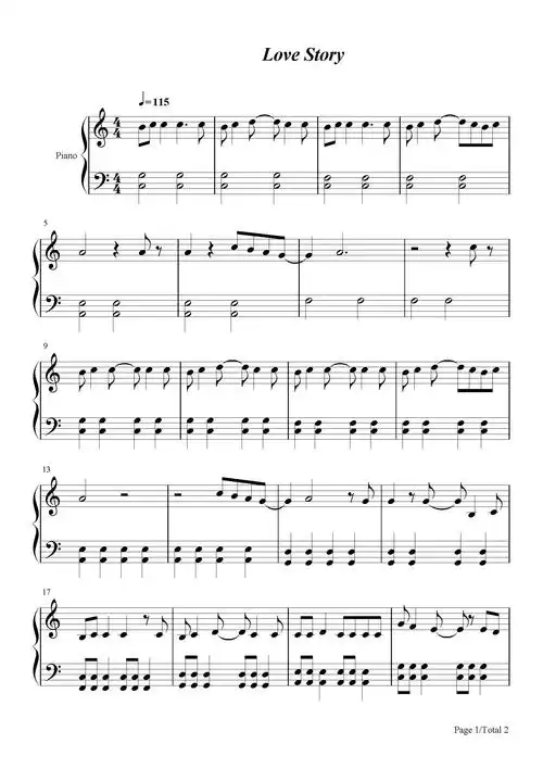 lovestory钢琴谱taylorswiftc调流行钢琴五线谱
