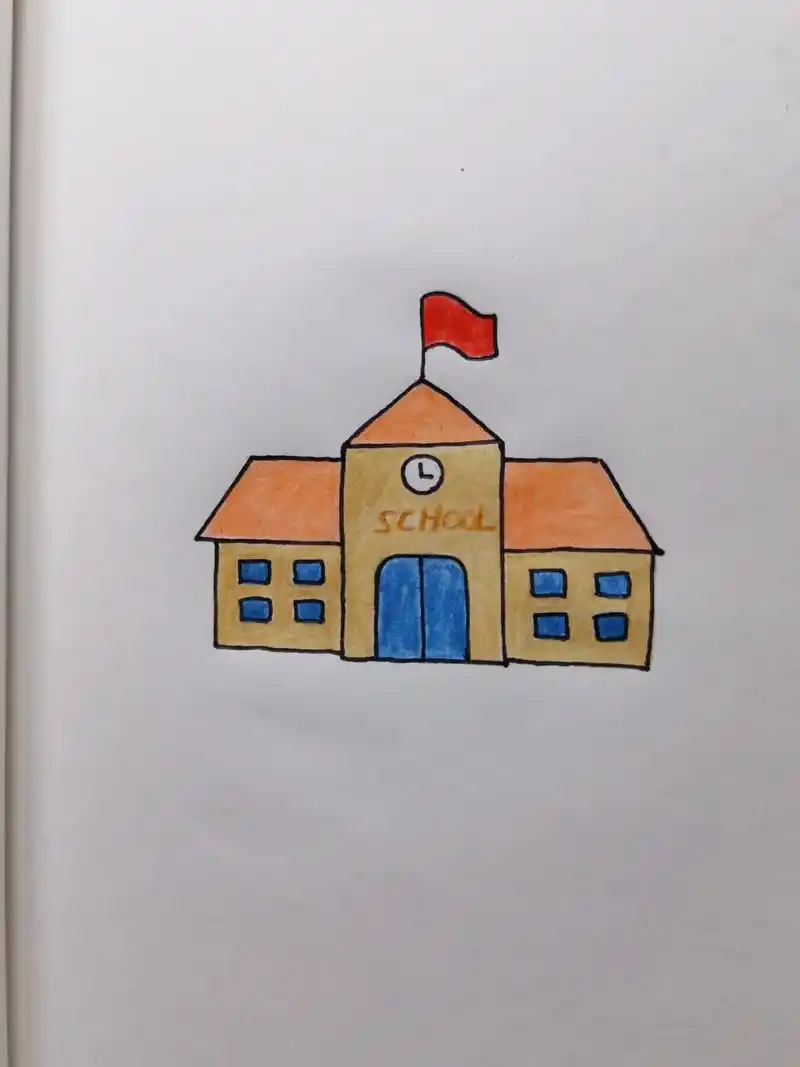 学校简笔画.叮铃铃开学了…#简笔画 #画画 #一起学画画 # - 抖音