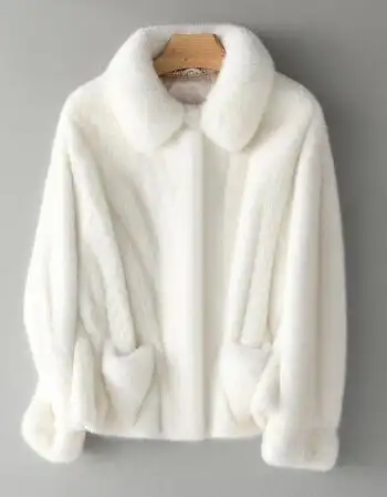 简约整貂皮草外套女2021时尚白色新款水貂毛裘皮短款貂皮大衣白色s