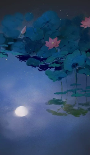 古风 月夜 素材 壁纸 荷塘 月色 唯美 漫画
