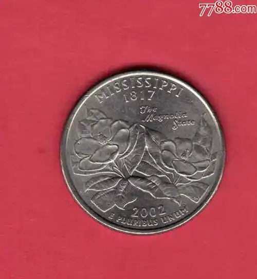 美国2002年25分密西西比州流通纪念币160;p版unc-_外国钱币_配件图片