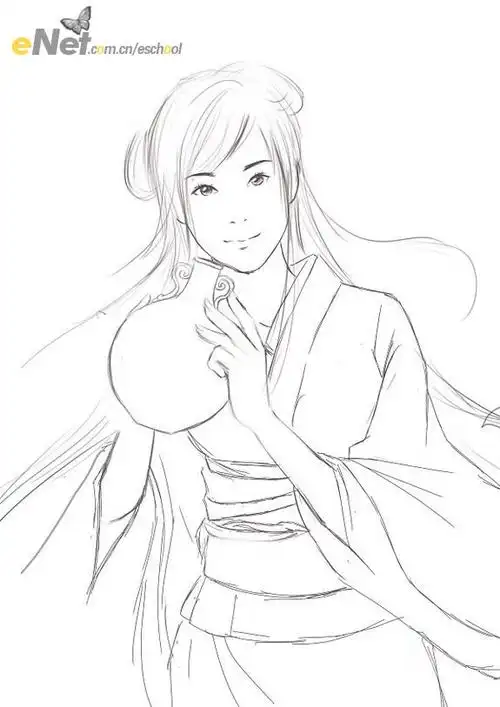 古典美女铅笔画图片大全