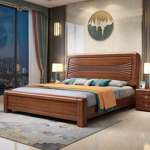 8米床婚床现代中式床简约1.5米主卧实木高箱床