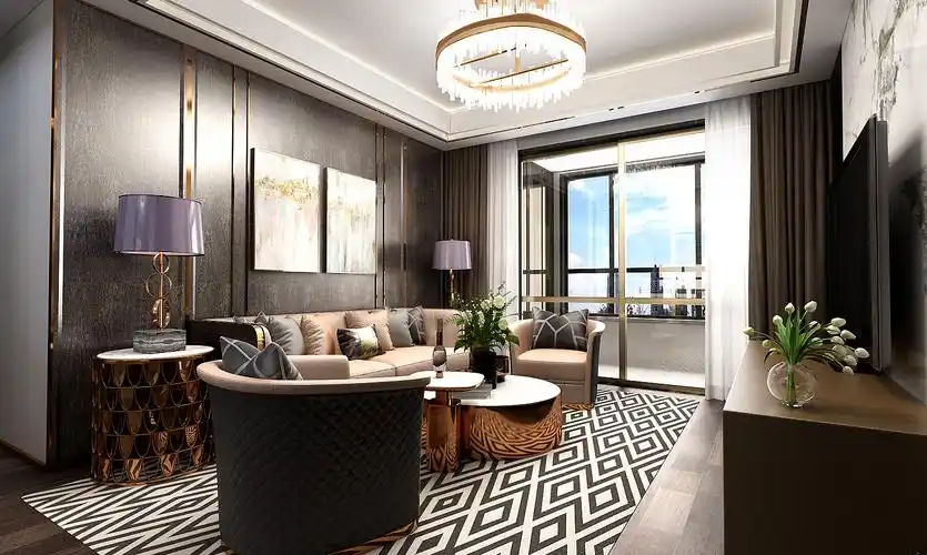 财富中心110平港式风格装修效果图,高端大气__凤凰网
