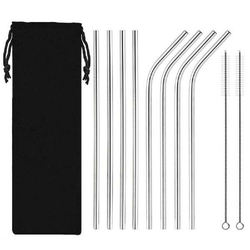 8 pcs stainless steel metal drinking straw straws with 2