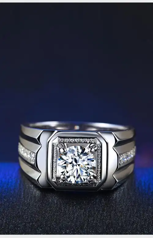 诗华珠宝白18k金钻戒男士婚戒结婚钻石戒指50分男戒厚实宽版豪华砖戒