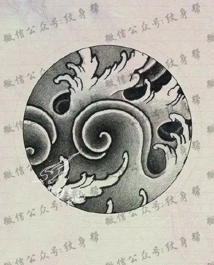 传统的黑白浪花手稿纹身图案