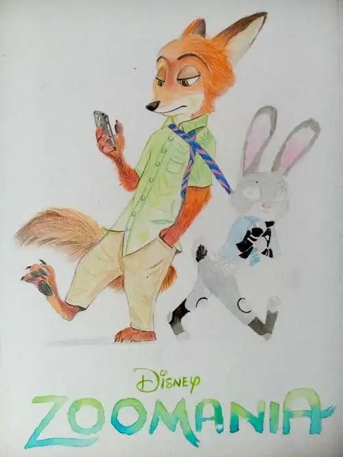 疯狂动物城,尼克朱迪手绘