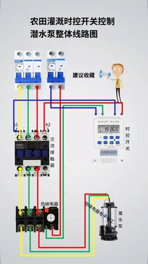 农田罐溉时控开关控制潜水泵整体线路图