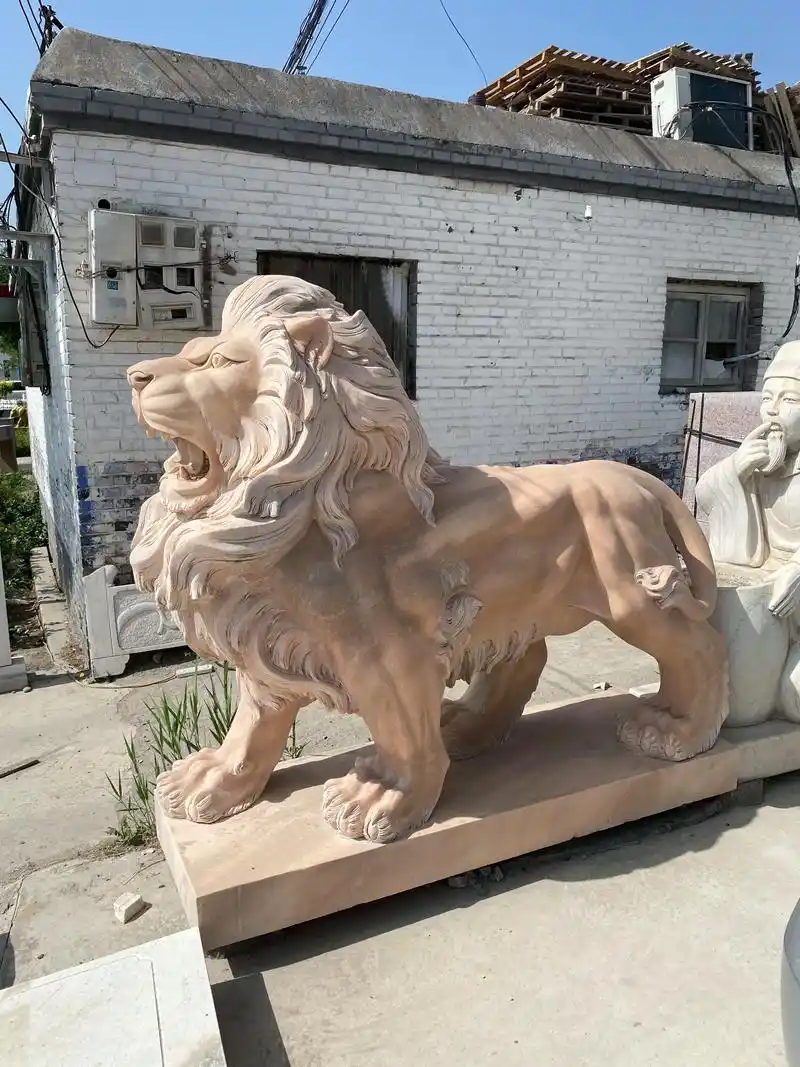 石雕大型石狮子一对看门镇宅晚霞红门口摆件欧式蹲狮动物装饰雕塑