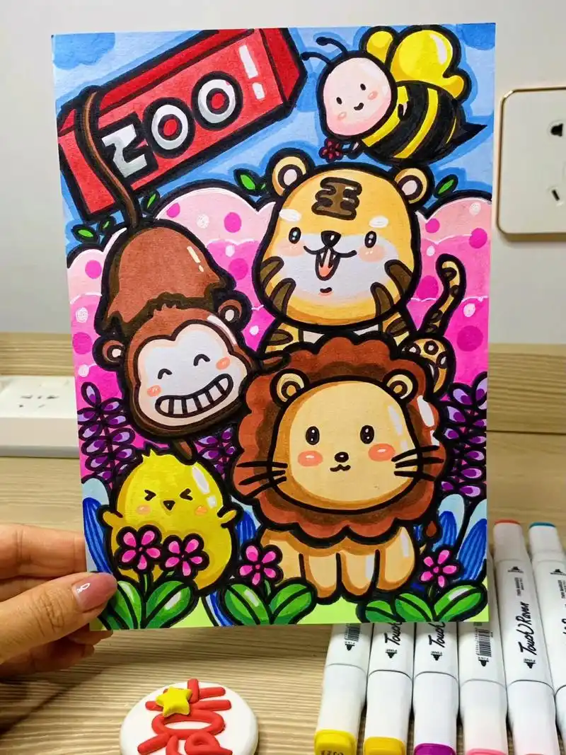 【动物园】图片马克笔手绘卡通儿童画附色号.#画画 #一起学画 - 抖音