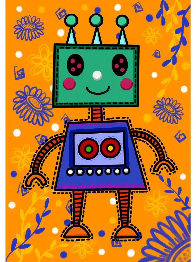 儿童画/《机器人》/儿童创意美术 画种:儿童画 年龄:5~8岁儿童 材料