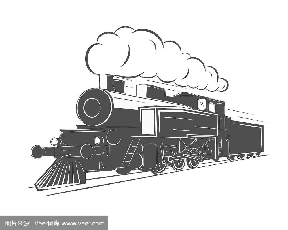 蒸汽机车,古老的,白色背景,分离着色,火车工程师