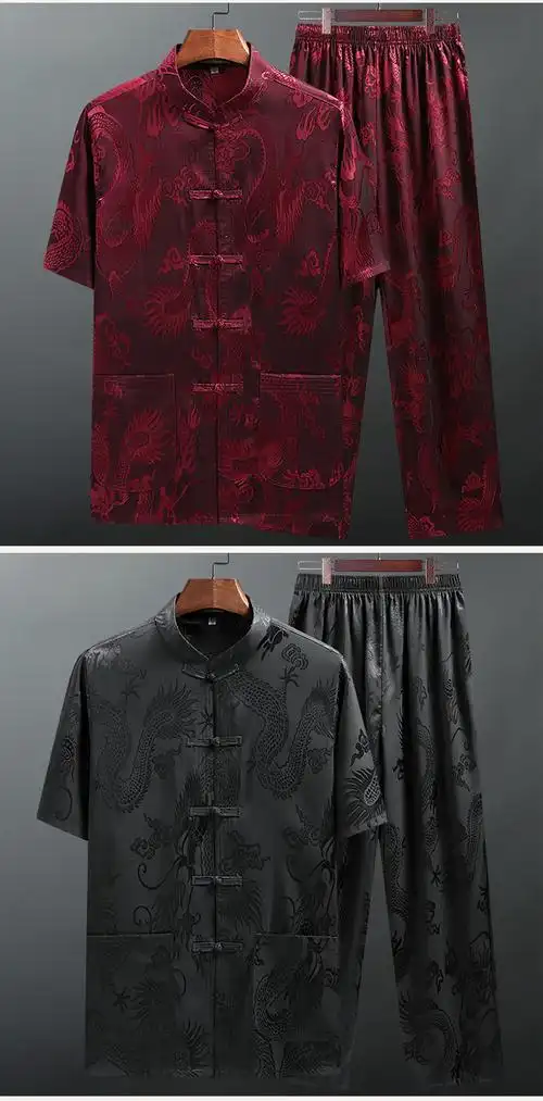 店长推荐富贵鸟轻奢高档中老年唐装男薄款短袖套装爷爷衣服老年人冰丝