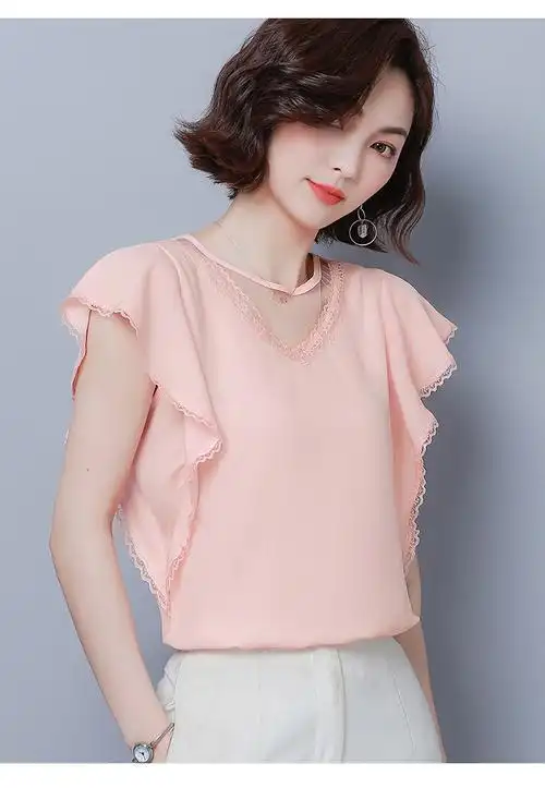 实拍夏装2020新款时尚飞飞袖女遮肚子雪纺衫洋气无袖宽松上衣