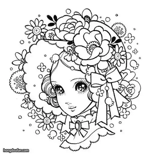 漂亮的鲜花帽子漫画公主涂色简笔画大全