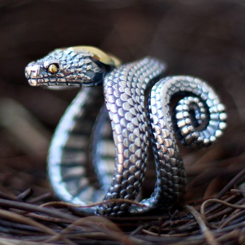 墨洋风 蛇戒指s925银角蝰蛇造型开口可调节指环男款复古民族风属蛇