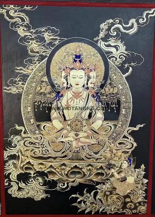 编号188-553263:黑金唐卡-四面大日如来(60*45cm左右)