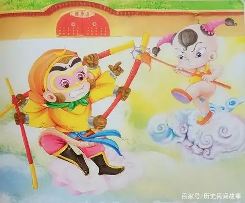 孙悟空立即变出三头六臂,与红孩儿打了起来,杀得红孩儿左躲右闪.