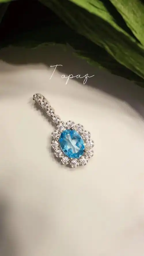 恒鼎盛饰品 925纯银镶嵌瑞士蓝托帕石吊坠 首饰饰品小众首饰批发