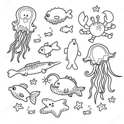 海底生物简笔画绘画素材