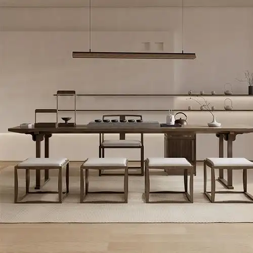 新中式北美黑胡桃木茶桌椅组合实木茶台泡茶办公室轻奢现代高级感