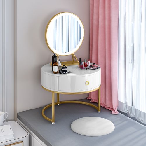 北欧飘窗梳妆台小型迷你卧室带灯镜收纳柜一体大理石榻榻米化妆桌