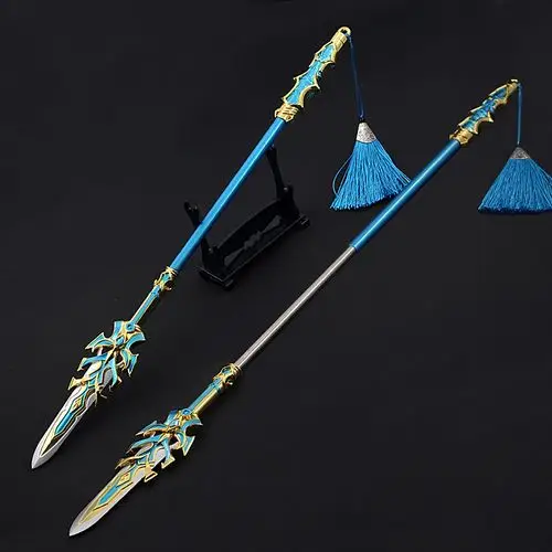 斗罗大陆周边 唐三蓝银霸王枪 22厘米可伸缩锌合金金属模型未开刃