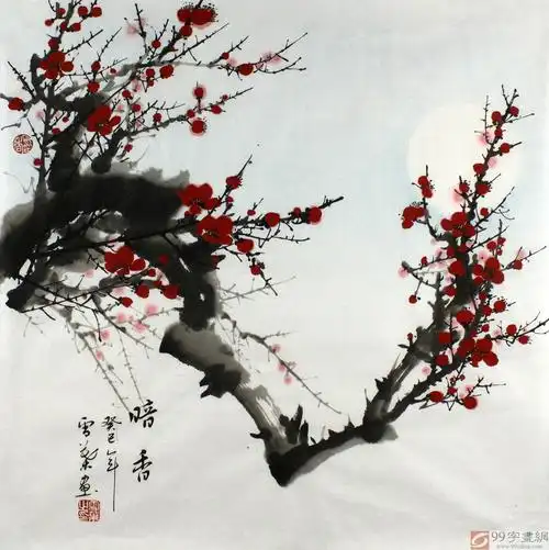 何华贤中国写意画梅花暗香 - 梅花图 - 99字画网