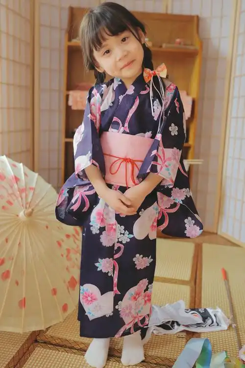 和服包邮儿童振袖正装浴衣配套腰封头饰日本儿童演出服